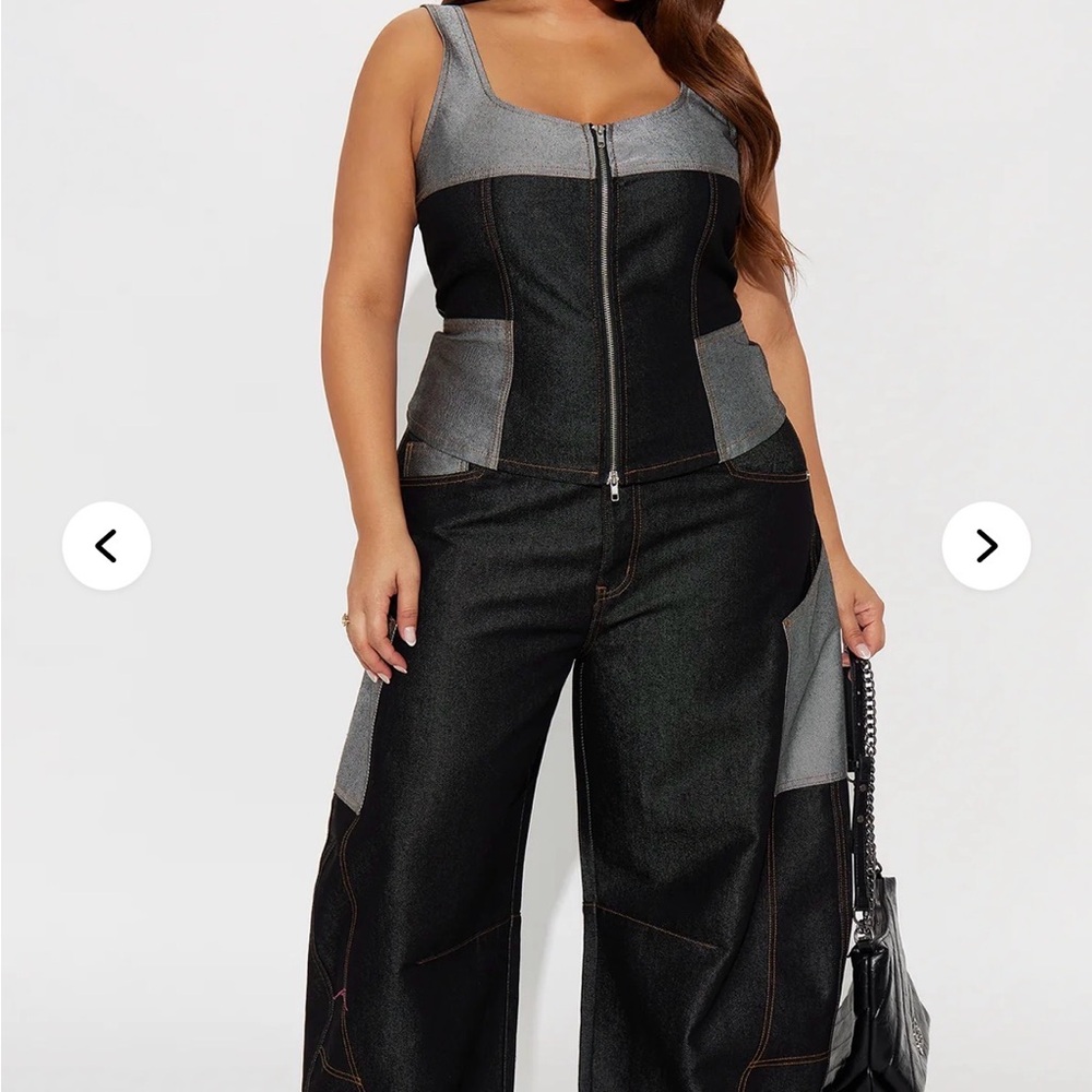 Fashion Nova Two-Tone Black and Gray Patchwork Barrel Style Jeans